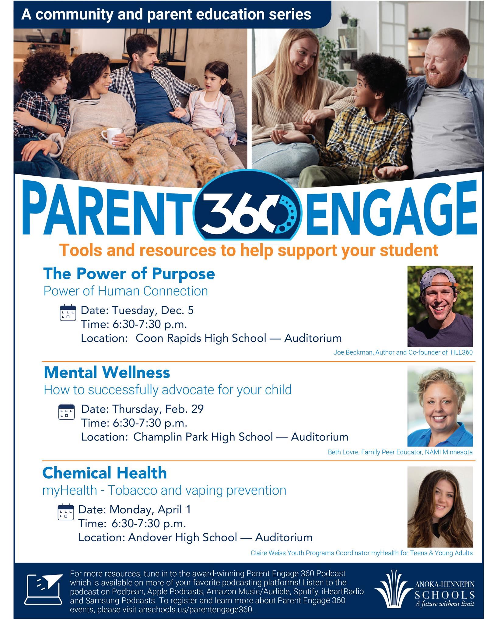 Parent Engage 360 community and parent education series poster
